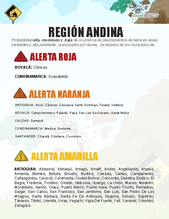 REGIÓN ANDINA Probabilidad alta, moderada y baja de ocurrencia de deslizamientos de tierra en