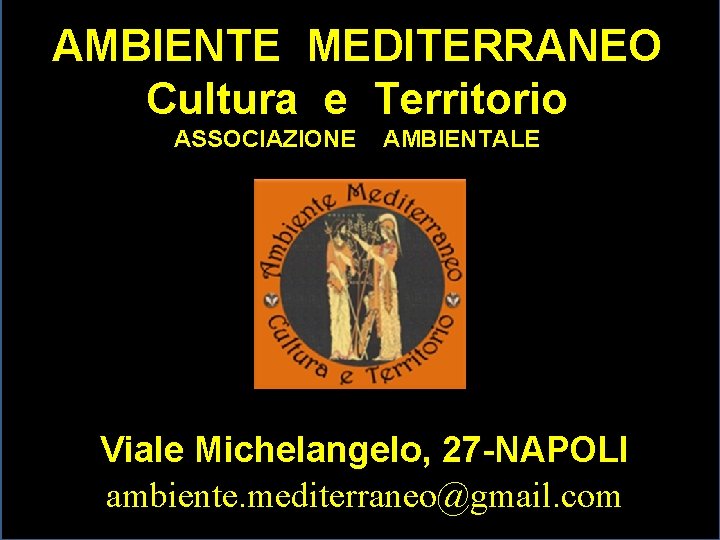 AMBIENTE MEDITERRANEO Cultura e Territorio ASSOCIAZIONE AMBIENTALE Viale Michelangelo, 27 -NAPOLI ambiente. mediterraneo@gmail. com
