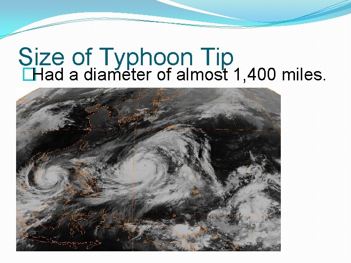 Size of Typhoon Tip �Had a diameter of almost 1, 400 miles. 