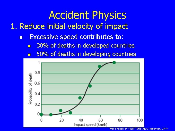 Accident Physics 1. Reduce initial velocity of impact n Excessive speed contributes to: n