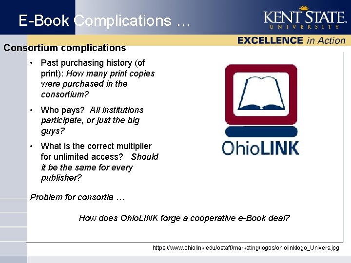 E-Book Complications … Consortium complications • Past purchasing history (of print): How many print