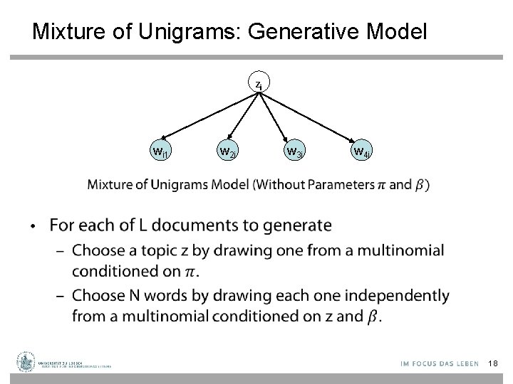 Mixture of Unigrams: Generative Model Zi wi 1 w 2 i w 3 i