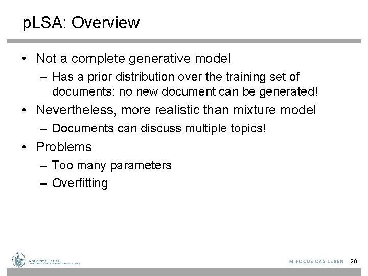 p. LSA: Overview • Not a complete generative model – Has a prior distribution