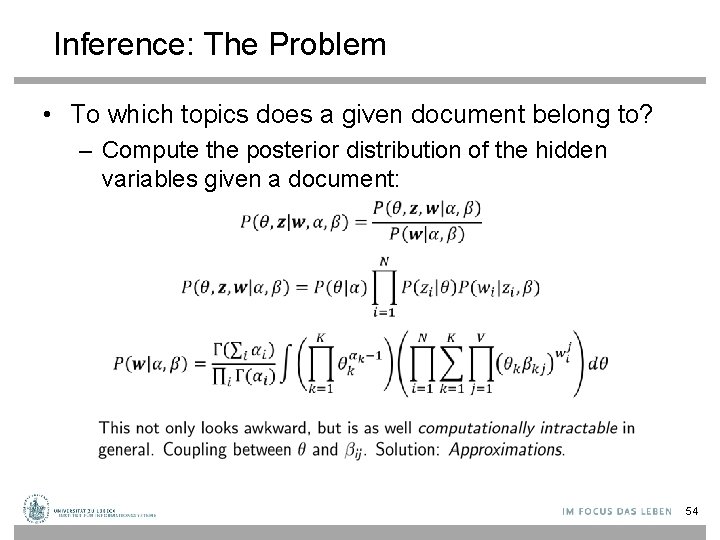 Inference: The Problem • To which topics does a given document belong to?