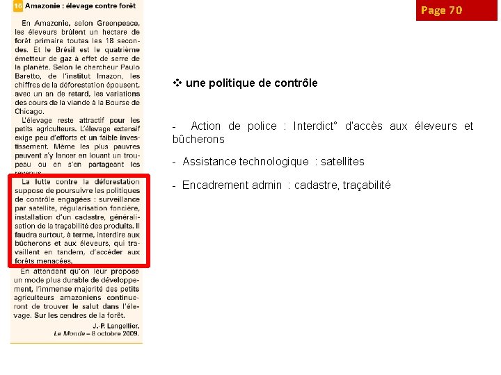 Page 70 v une politique de contrôle - Action de police : Interdict° d’accès