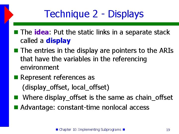Technique 2 - Displays The idea: Put the static links in a separate stack