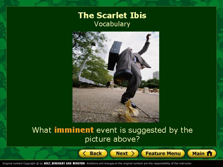 The Scarlet Ibis Vocabulary What imminent event is suggested by the picture above? 