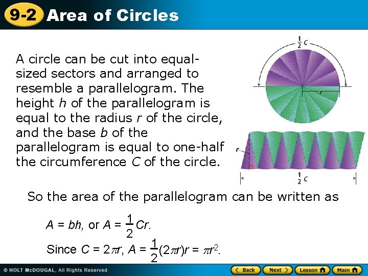 9 -2 Area of Circles A circle can be cut into equalsized sectors and