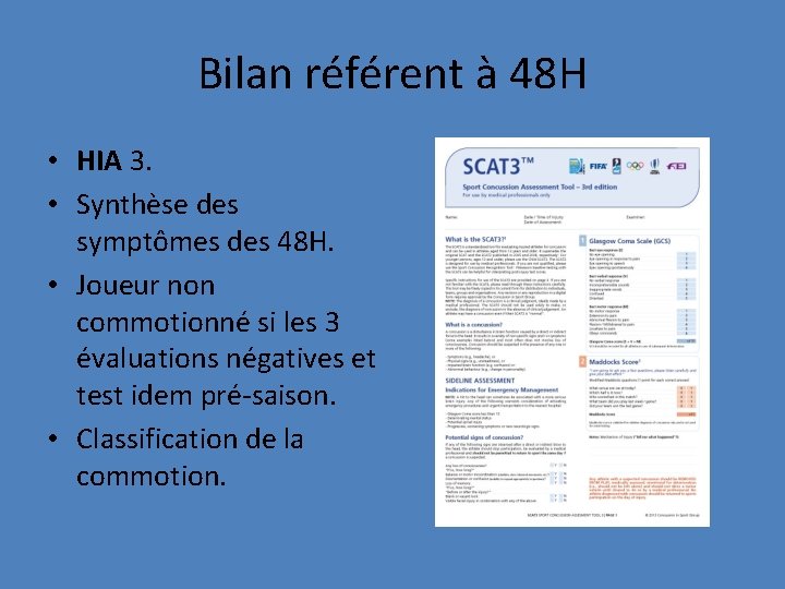 Bilan référent à 48 H • HIA 3. • Synthèse des symptômes des 48