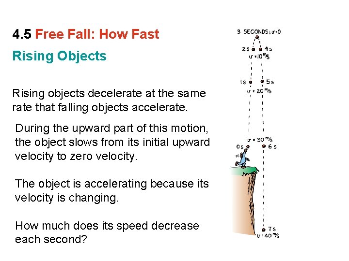 4. 5 Free Fall: How Fast Rising Objects Rising objects decelerate at the same