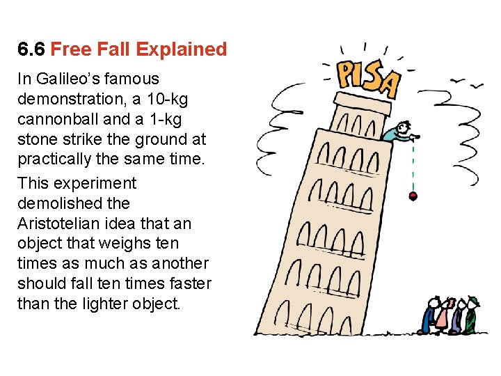 6. 6 Free Fall Explained In Galileo’s famous demonstration, a 10 -kg cannonball and 6. 6 Free Fall Explained In Galileo’s famous demonstration, a 10 -kg cannonball and