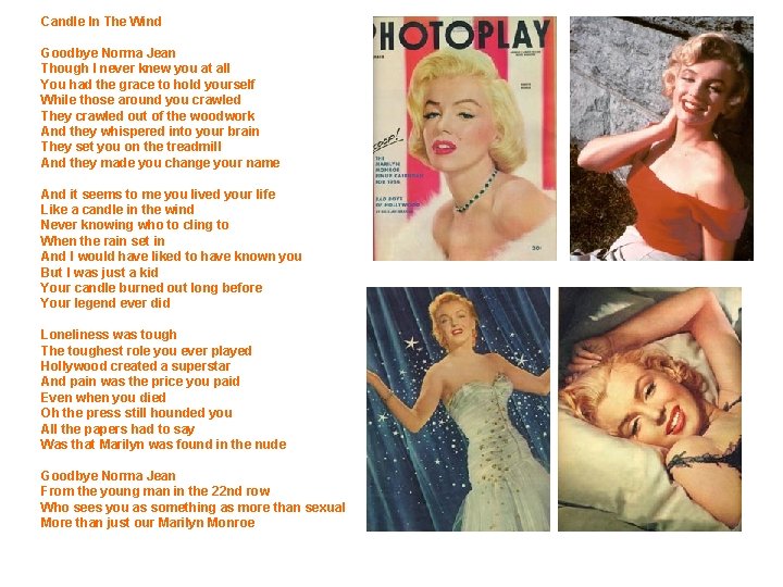 Candle In The Wind Goodbye Norma Jean Though I never knew you at all