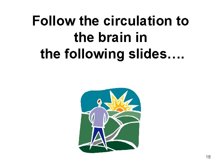 Follow the circulation to the brain in the following slides…. 18 