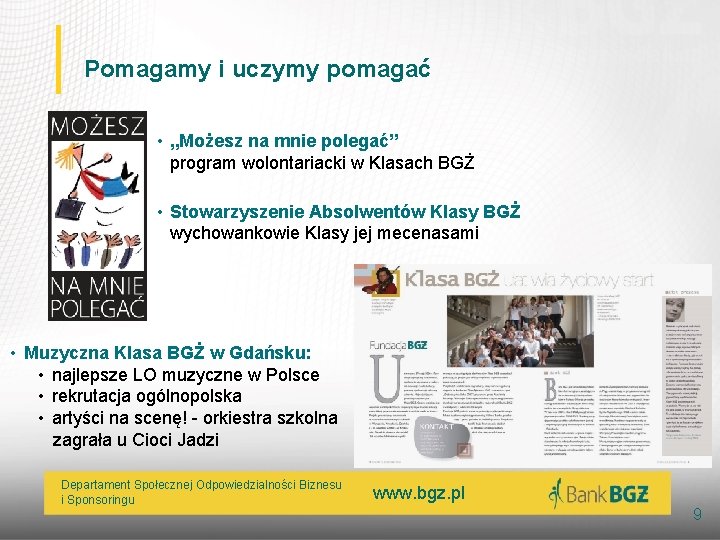 Pomagamy i uczymy pomagać • „Możesz na mnie polegać” program wolontariacki w Klasach BGŻ