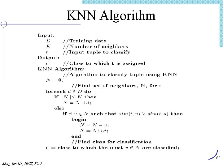 KNN Algorithm 60 Ming-Yen Lin, IECS, FCU 