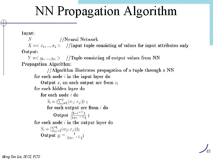 NN Propagation Algorithm 65 Ming-Yen Lin, IECS, FCU 