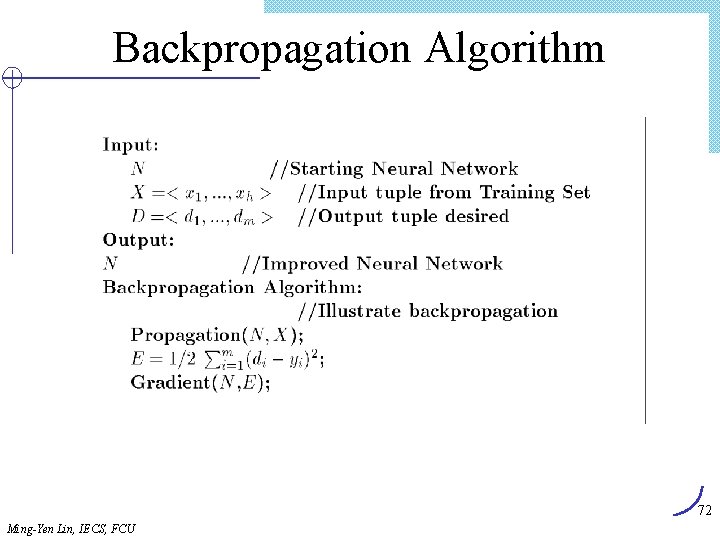 Backpropagation Algorithm 72 Ming-Yen Lin, IECS, FCU 