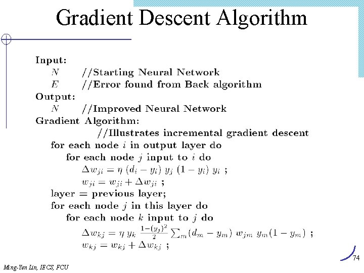 Gradient Descent Algorithm 74 Ming-Yen Lin, IECS, FCU 
