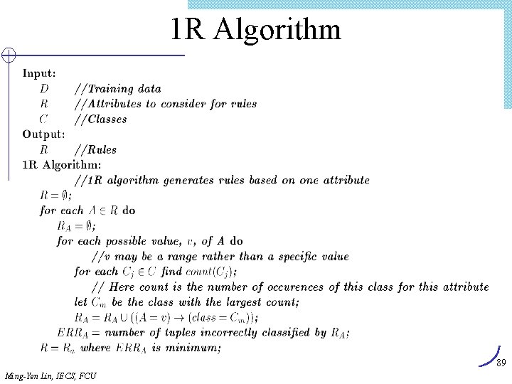 1 R Algorithm 89 Ming-Yen Lin, IECS, FCU 