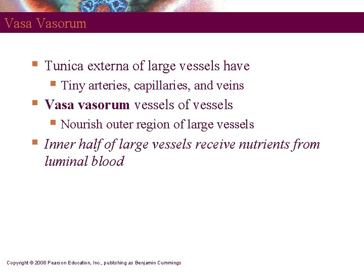 Vasa Vasorum § Tunica externa of large vessels have § Tiny arteries, capillaries, and