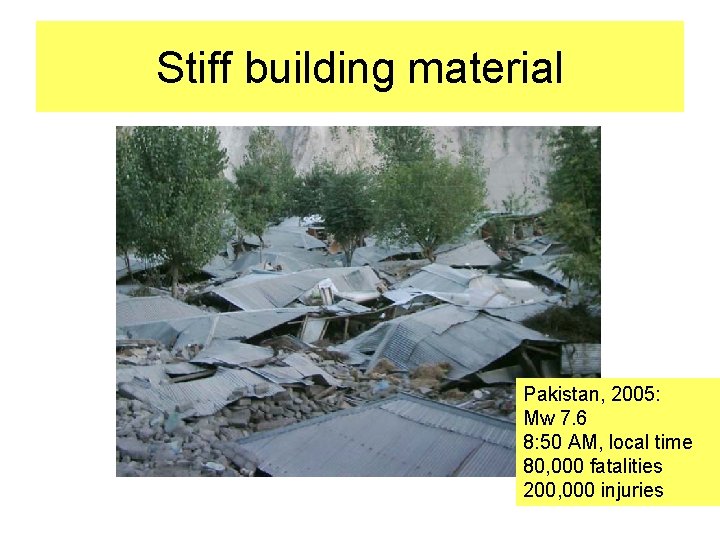 Stiff building material Pakistan, 2005: Mw 7. 6 8: 50 AM, local time 80,
