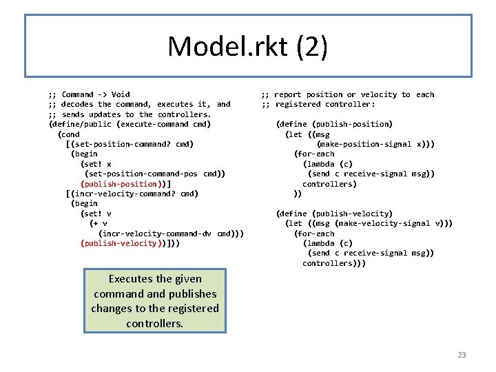 Model. rkt (2) ; ; Command -> Void ; ; decodes the command, executes