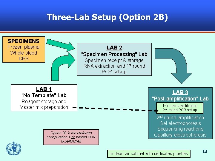 Three-Lab Setup (Option 2 B) SPECIMENS Frozen plasma Whole blood DBS LAB 2 "Specimen