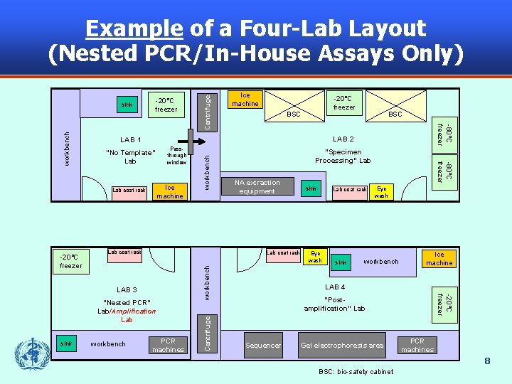-20°C freezer BSC workbench Ice machine Lab coat rack "Specimen Processing" Lab NA extraction