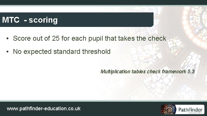 MTC - scoring • Score out of 25 for each pupil that takes the