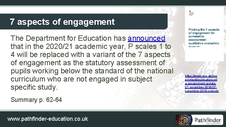 7 aspects of engagement The Department for Education has announced that in the 2020/21