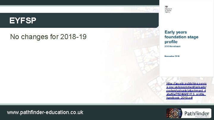 EYFSP No changes for 2018 -19 https: //assets. publishing. servic e. gov. uk/government/uploads/ system/uploads/attachment_d