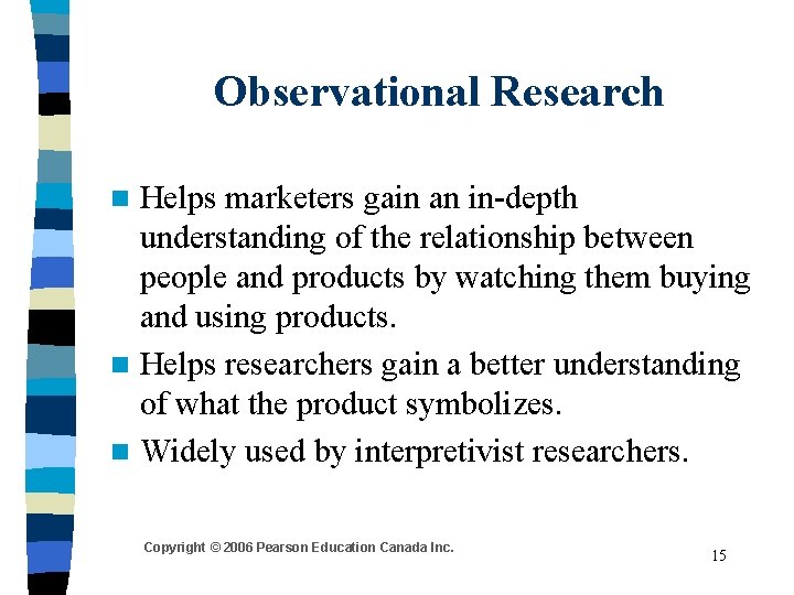 Observational Research Helps marketers gain an in-depth understanding of the relationship between people and