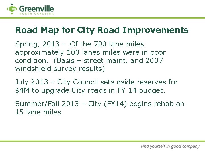 Road Map for City Road Improvements Spring, 2013 - Of the 700 lane miles