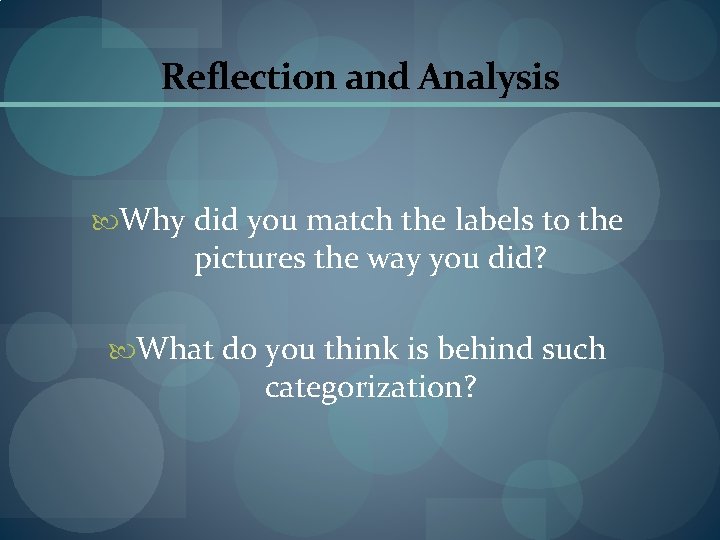 Reflection and Analysis Why did you match the labels to the pictures the way