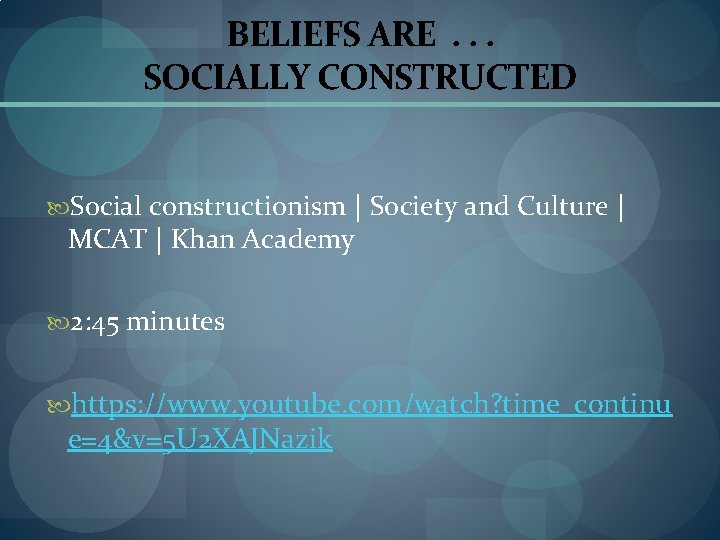 BELIEFS ARE. . . SOCIALLY CONSTRUCTED Social constructionism | Society and Culture | MCAT