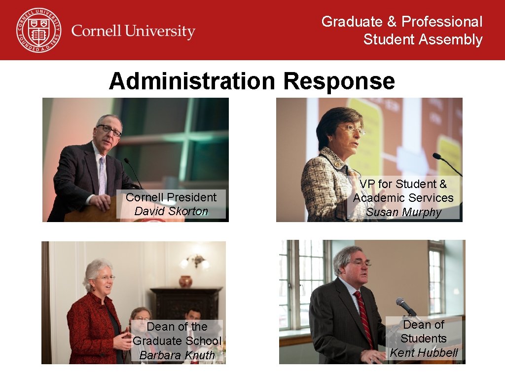 Graduate & Professional Student Assembly Administration Response Cornell President David Skorton Dean of the