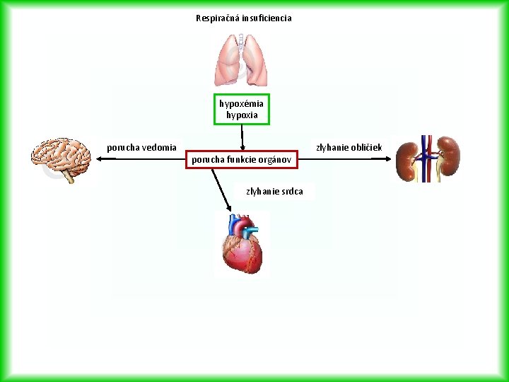 Respiračná insuficiencia hypoxémia hypoxia porucha vedomia sympatika porucha kompenzácia funkcie orgánov srdcového zlyhanie srdca