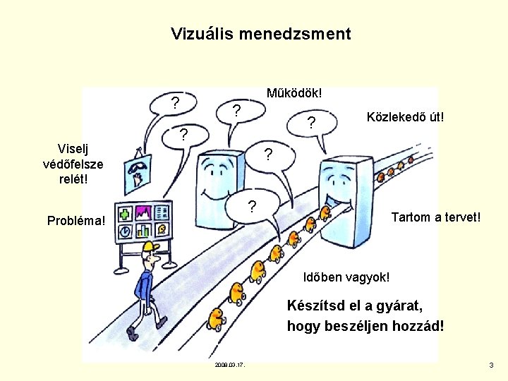 Vizuális menedzsment ? Viselj védőfelsze relét! Működök! ? ? ? Közlekedő út! ? ?