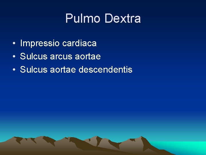 Pulmo Dextra • Impressio cardiaca • Sulcus arcus aortae • Sulcus aortae descendentis 