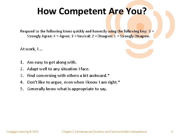 How Competent Are You? Respond to the following items quickly and honestly using the