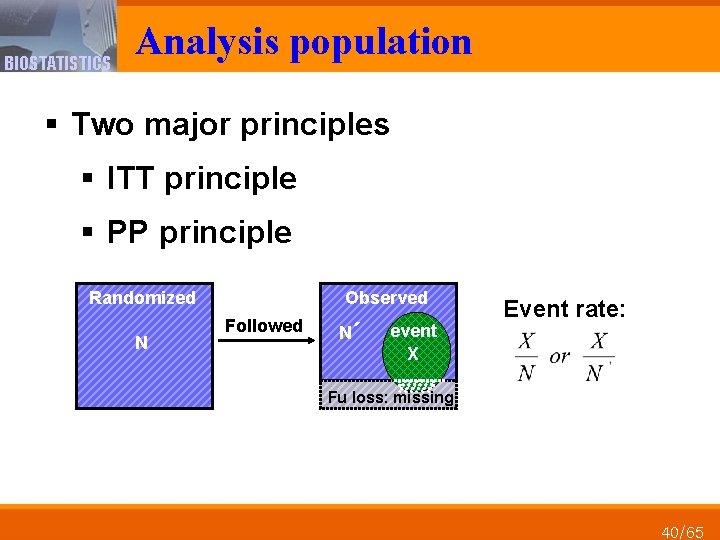 BIOSTATISTICS Analysis population § Two major principles § ITT principle § PP principle Randomized
