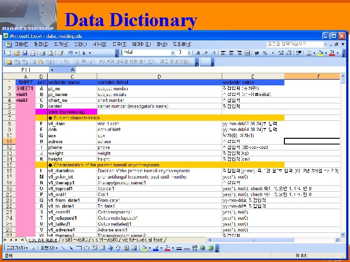 BIOSTATISTICS Data Dictionary 44/65 