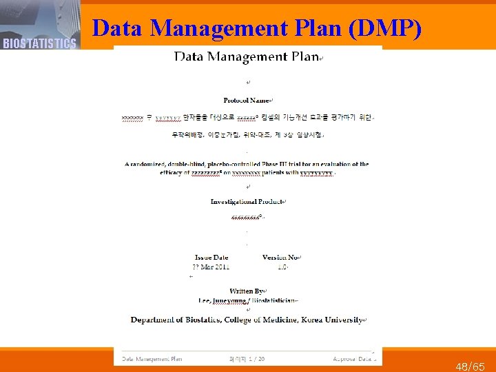 BIOSTATISTICS Data Management Plan (DMP) 48/65 