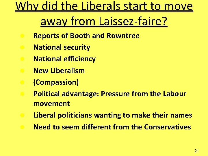 Why did the Liberals start to move away from Laissez-faire? ® ® ® ®