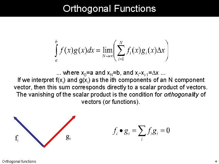 Orthogonal Functions . . . where x 0=a and x. N=b, and xi-xi-1= x. Orthogonal Functions . . . where x 0=a and x. N=b, and xi-xi-1= x.