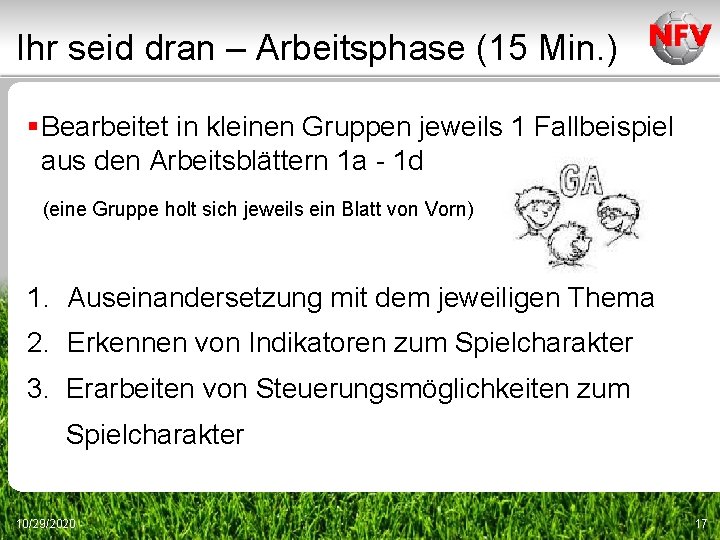 Ihr seid dran – Arbeitsphase (15 Min. ) § Bearbeitet in kleinen Gruppen jeweils