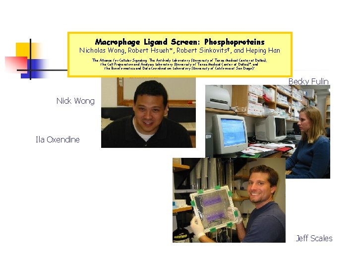Macrophage Ligand Screen: Phosphoproteins Nicholas Wong, Robert Hsueh*, Robert Sinkovits‡, and Heping Han The