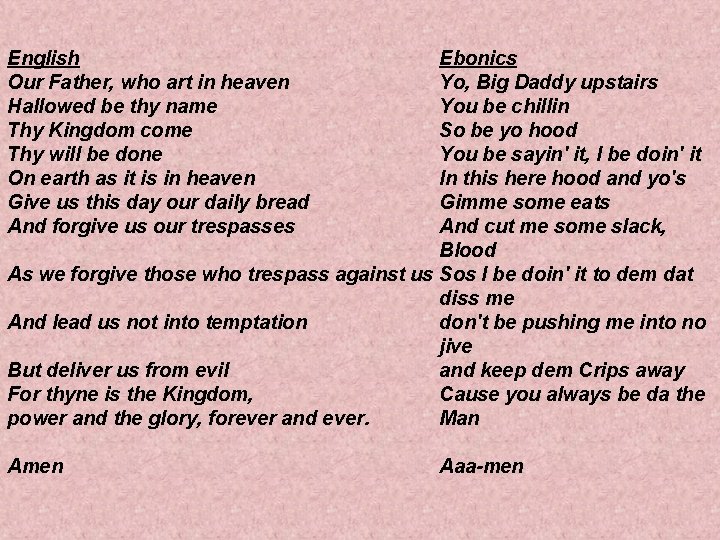 English Our Father, who art in heaven Hallowed be thy name Thy Kingdom come