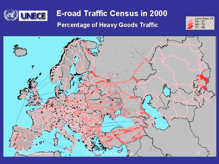 E-road Traffic Census in 2000 Percentage of Heavy Goods Traffic 10 September 2020 UNECE