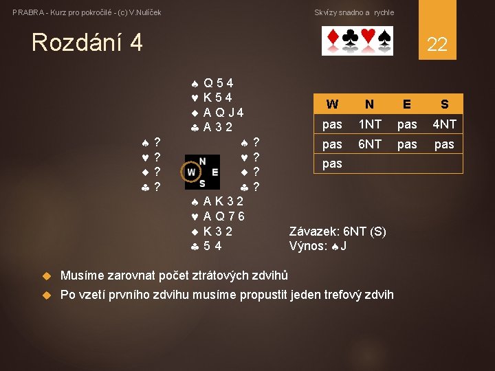 PRABRA - Kurz pro pokročilé - (c) V. Nulíček Skvízy snadno a rychle Rozdání